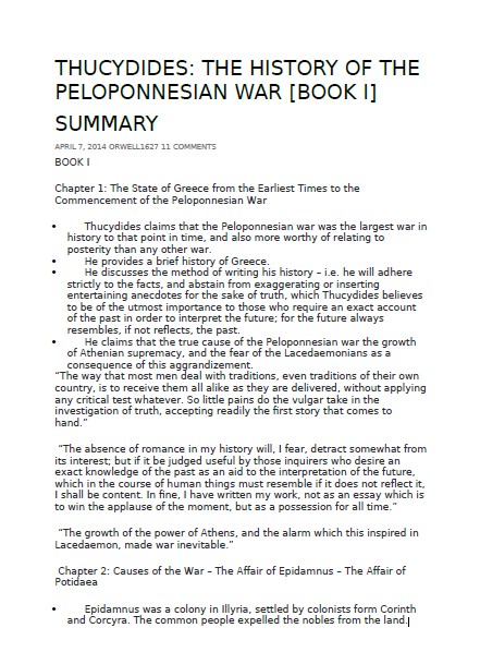 Thucydides History Of The Peloponnesian War Summary