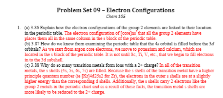 Chemistry 105 - Problem Set 09 – Electron Configurations Brigham Young University